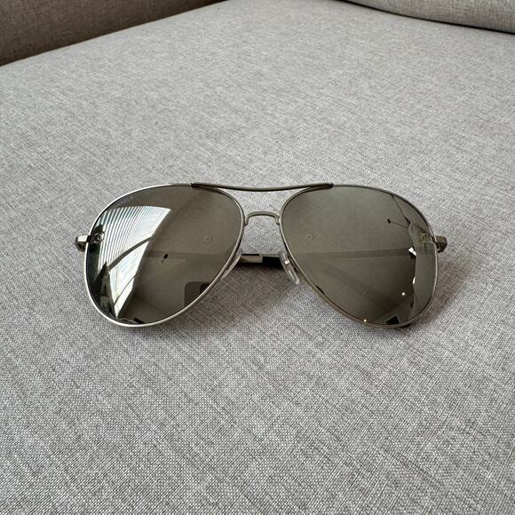CHANEL Pilot Silver Mirrored Lens Sunglasses With Case Aviator Oversized Logo - Picture 2 of 9